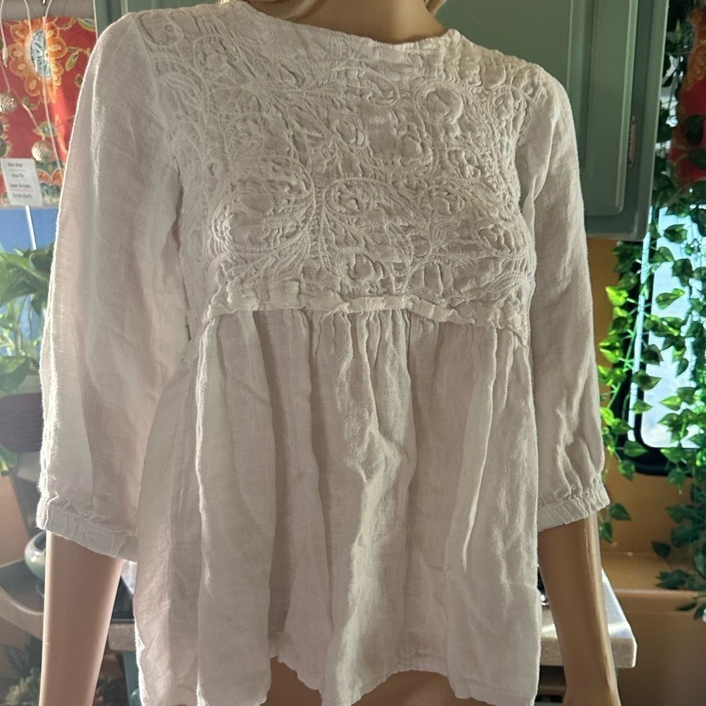 Alessia Pacino white cotton babydoll top 3/4 sleeve